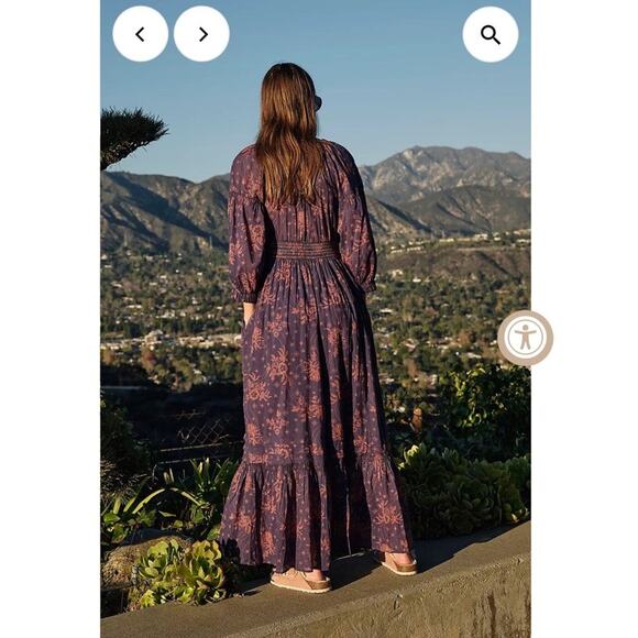 Free People Golden Hour Maxi Dress Boho Floral Size XS Flowy Gown Navy Combo - Picture 9 of 9